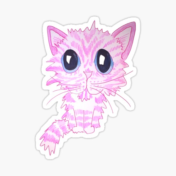 Pink Wide Eyes Tabby Cat Sticker