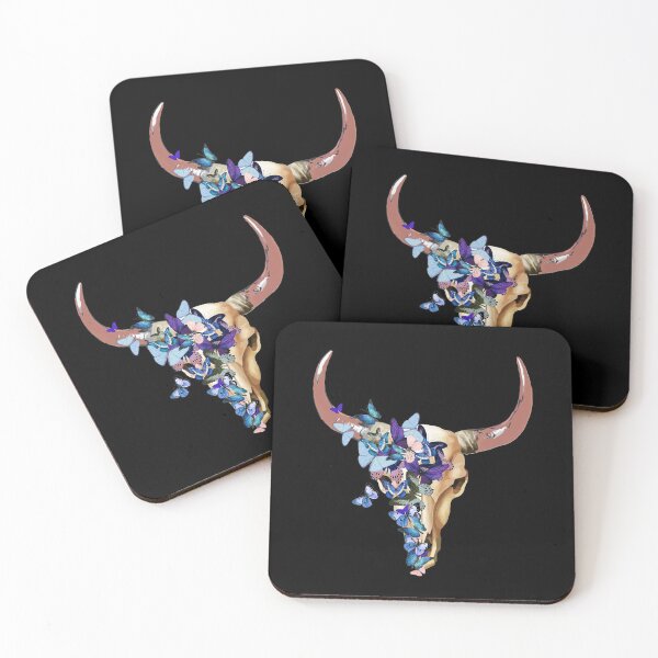 Item preview, cow Skull and Crown blue butterflies Watercolor  cute cool mask designed and sold by Collagedream.