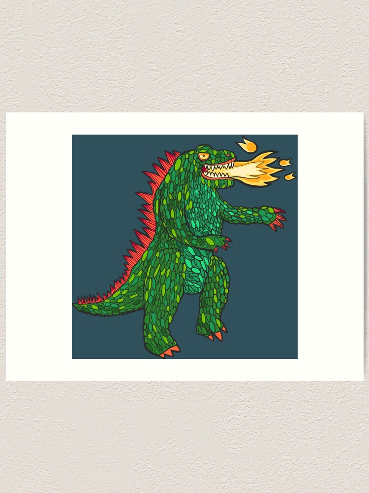 Alternate view of Green Dragon with big flame Art Print