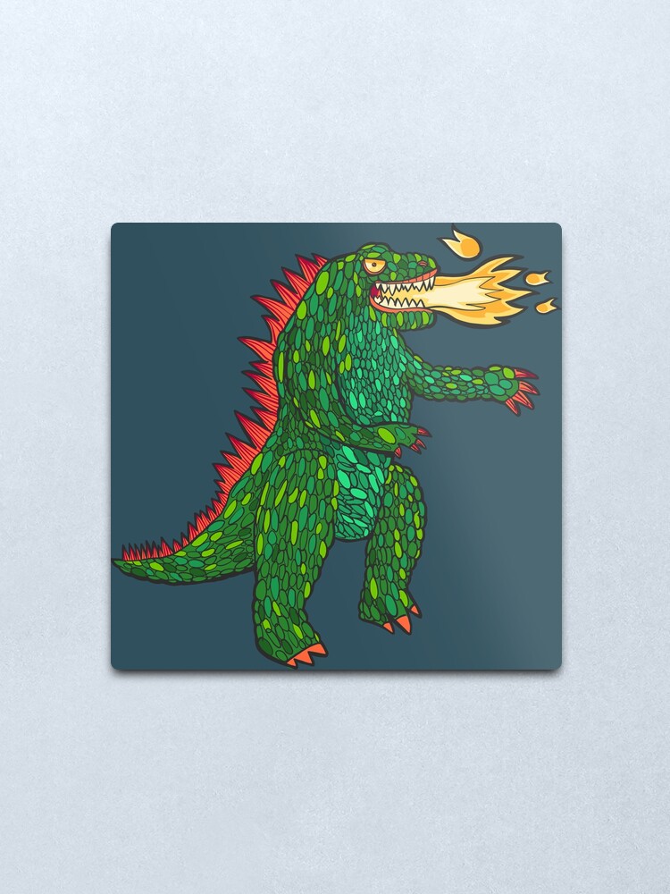 Alternate view of Green Dragon with big flame Metal Print