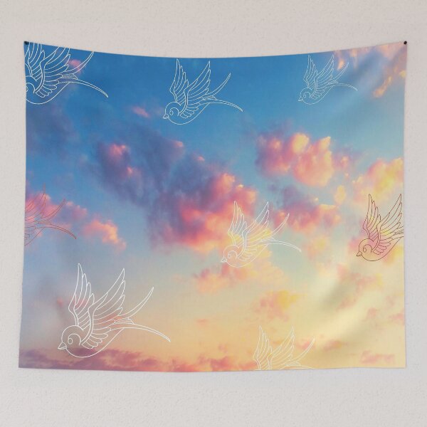 Item preview, Birds flying in the blue pink sky  designed and sold by Adri Graterol.