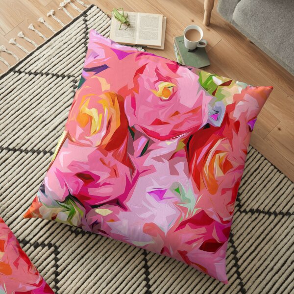 Rose Bouquet in Abstract Floor Pillow