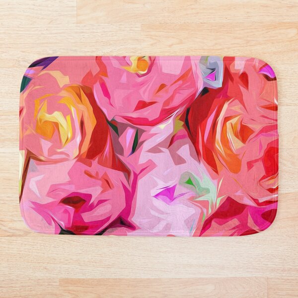 Rose Bouquet in Abstract Bath Mat