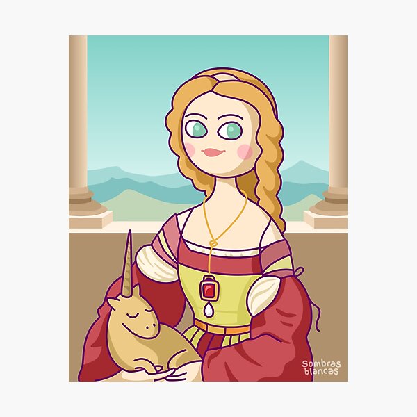 Aperçu de l'œuvre Portrait de jeune femme avec licorne créée et vendue par sombrasblancas.
