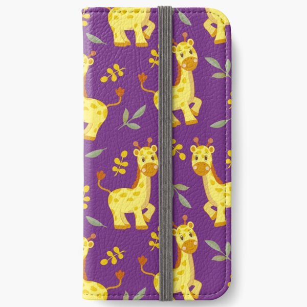 Patrón de jirafa infantil con fondo morado Fundas tarjetero para iPhone