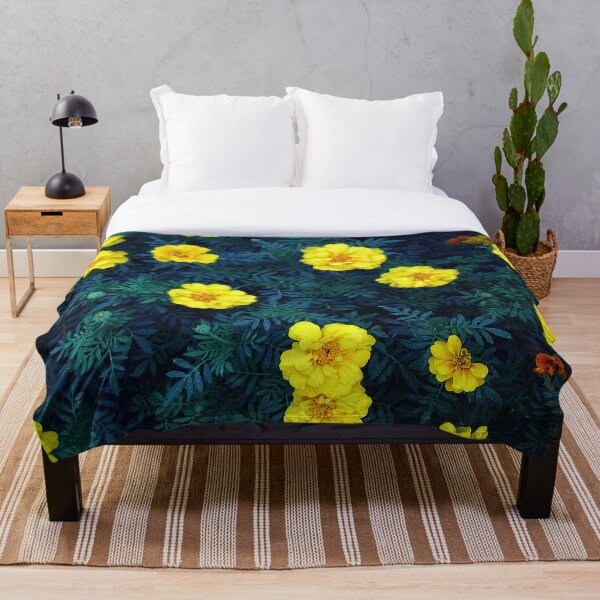 Item preview, Yellow flowers on dark blue background designed and sold by Wabi Tabby.