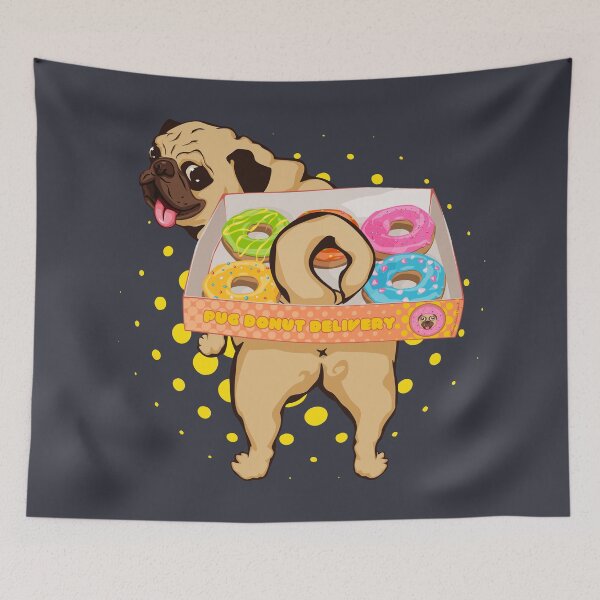 Item preview, Pug Donut Delivery Cute Chonky Dog Hardworking | 5 donuts plus a tail | Tee | Reusable Facemask | Washable Face Cover | Wall Art designed and sold by Any Color Designs.
