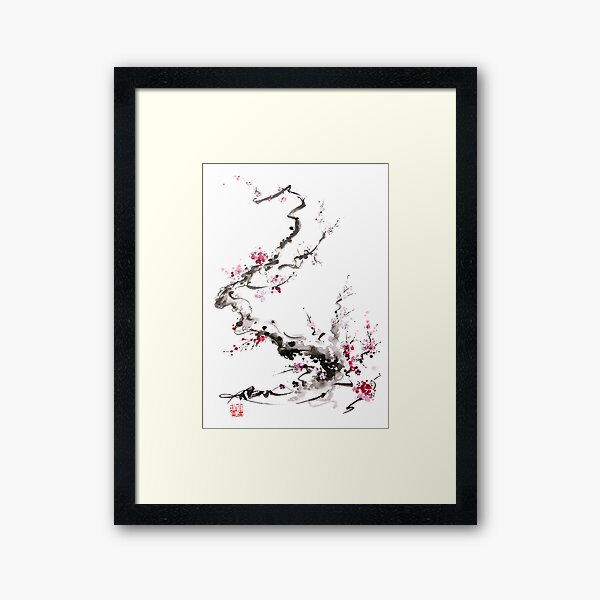 Item preview, Sakura cherry blossom pink and red flowers tree watercolor original ink painting designed and sold by Mariusz Szmerdt.