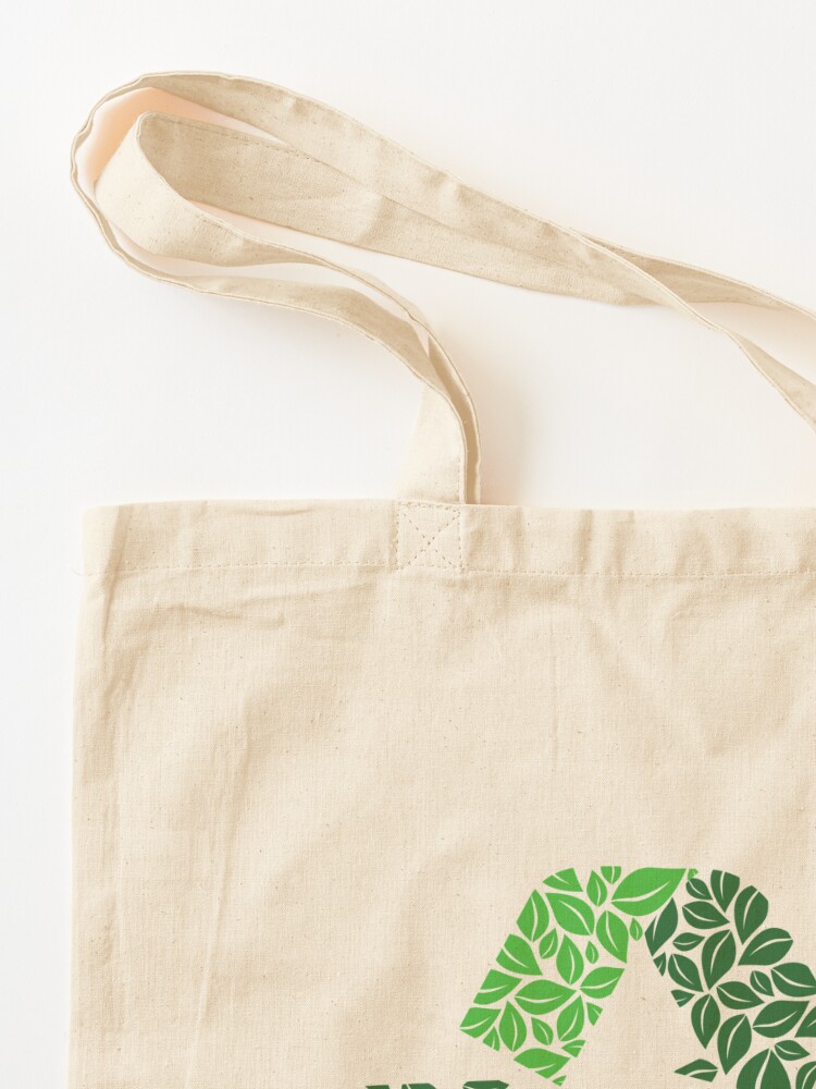 Go Green Recycle Icon Beige Printed Canvas Tote Bags Leather Handles WAS_30  