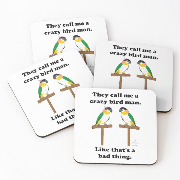 Item preview, Crazy Bird Man with Black Headed Caiques designed and sold by Laughing Parrot Studio.