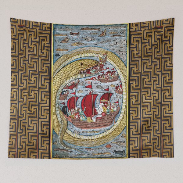Item preview, A MONSTRUOUS SEA SERPENT DEVOURING THE ROYAL FLEET Antique Indian Miniature designed and sold by BulganLumini.