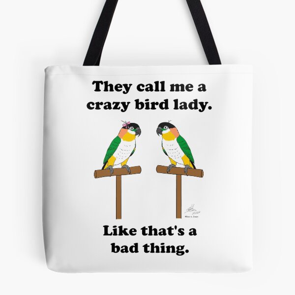 Item preview, Crazy Bird Lady with Black Headed Caiques designed and sold by Laughing Parrot Studio.