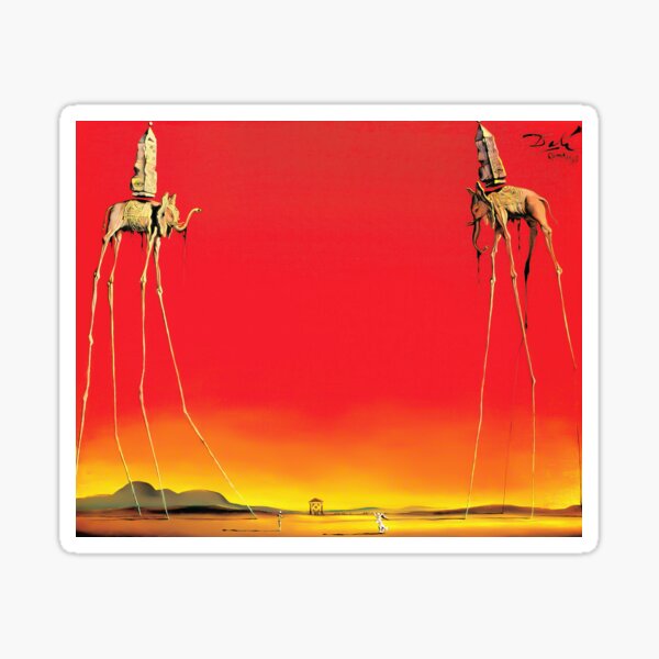 Salvador Dali The Elephants (Les Éléphants) 1948 Artwork for Wall Art, Prints, Posters, Tshirts, Men, Women, Kids Sticker