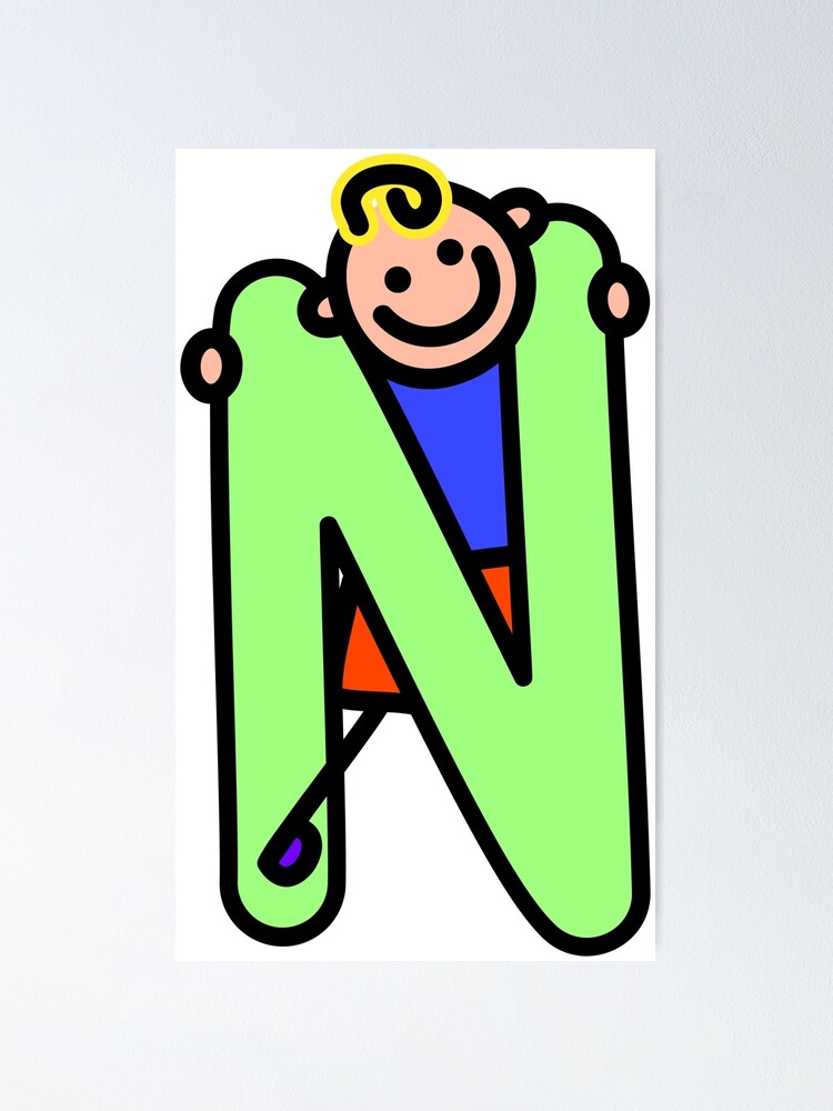 Póster «Letra N para niños alfabeto niños coloridos personajes de dibujos  animados» de funwithletters | Redbubble
