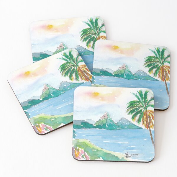 Item preview, St. Lucia Caribbean dreams with sunset and Pitons Peaks designed and sold by artshop77.