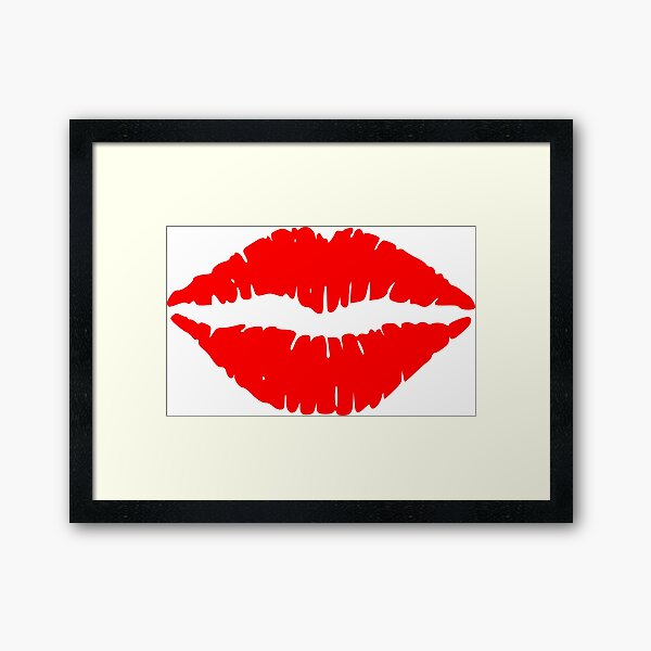 Red Lips Red Lip Stick Imprint Framed Art Print