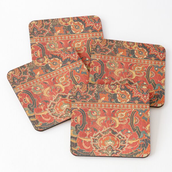 Item preview, Red Arabic Rug I // 17th Century Colorful Firey Red Light Teal Sapphire Navy Blue Ornate Pattern designed and sold by vintagepatterns.