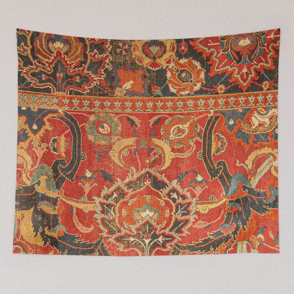 Item preview, Red Arabic Rug I // 17th Century Colorful Firey Red Light Teal Sapphire Navy Blue Ornate Pattern designed and sold by vintagepatterns.