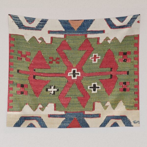 Item preview, Red Diamond Arrow Konya // 19th Century Authentic Colorful Blue Green Cowboy Accent Pattern designed and sold by vintagepatterns.