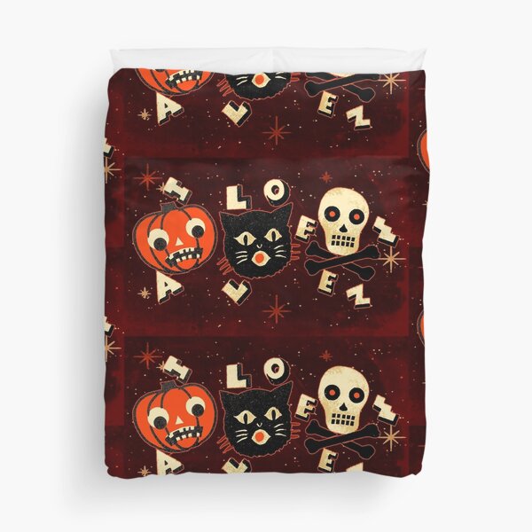 Halloween pumpkin cat skull vintage Duvet Cover