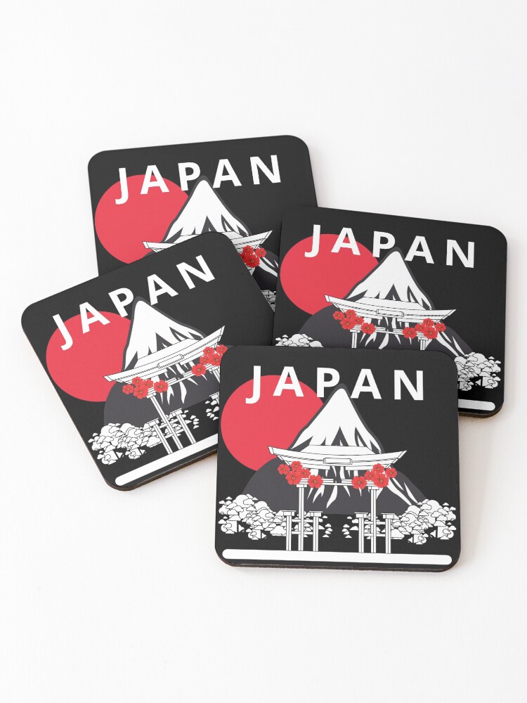 Thumbnail 1 of 5, Coasters (Set of 4), Best traditional Japanese travel, tokyo travel, Vintage Japanese black and white, cute Japanese aesthetic, Japanese cherry blossom, Japanese style designed and sold by realtimestore.