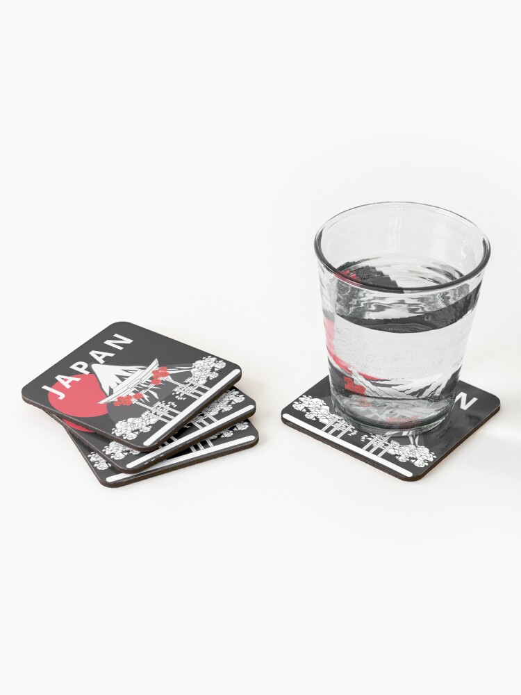 Thumbnail 2 of 5, Coasters (Set of 4), Best traditional Japanese travel, tokyo travel, Vintage Japanese black and white, cute Japanese aesthetic, Japanese cherry blossom, Japanese style designed and sold by realtimestore.