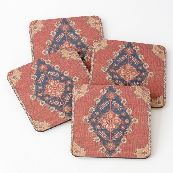 Item preview, Southwest Tuscan Shapes I // 18th Century Aged Dark Blue Redish Yellow Colorful Ornate Rug Pattern designed and sold by vintagepatterns.