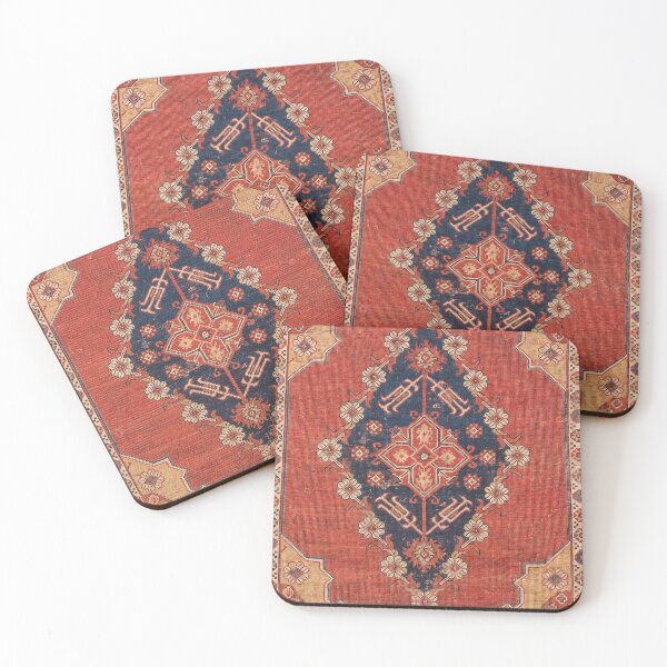 Item preview, Southwest Tuscan Shapes II // 18th Century Aged Dark Blue Redish Yellow Colorful Ornate Rug Pattern designed and sold by vintagepatterns.