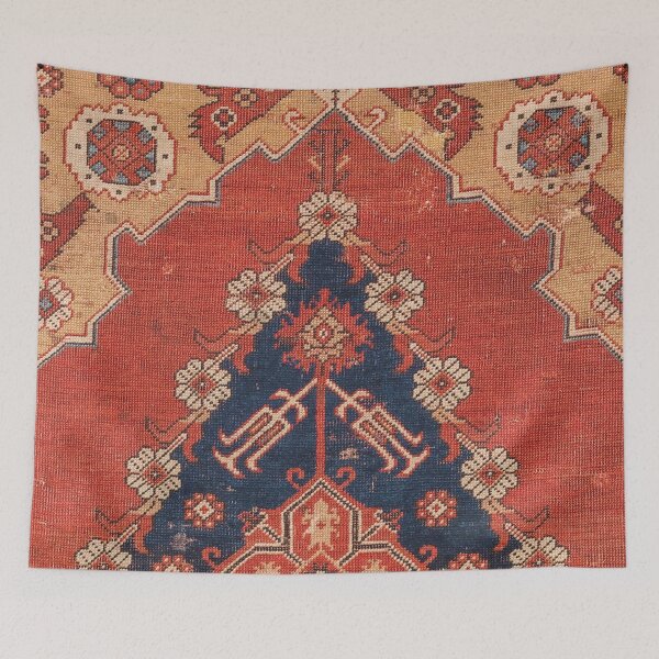 Item preview, Southwest Tuscan Shapes III // 18th Century Aged Dark Blue Redish Yellow Colorful Ornate Rug Pattern designed and sold by vintagepatterns.