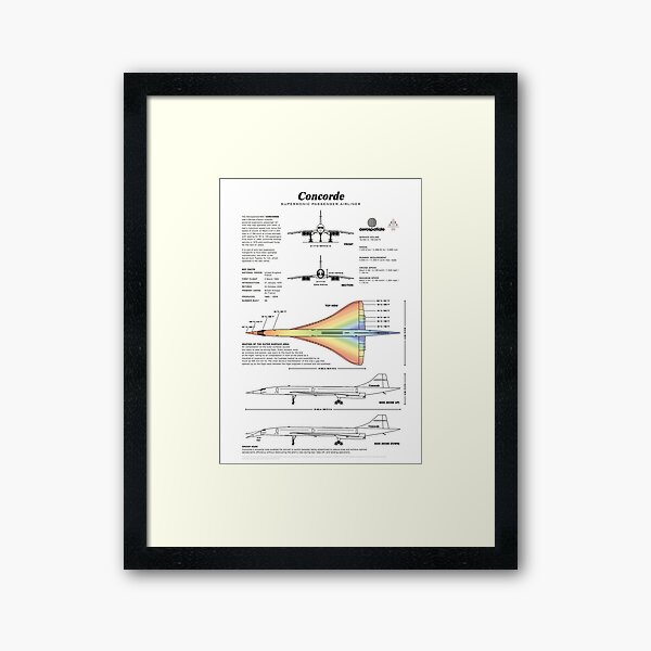 Concorde Supersonic Airliner Blueprint (white) Framed Art Print