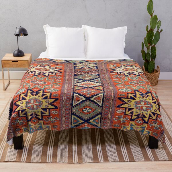 Item preview, Southwestern Farmhouse V // 19th Century Colorful Red Yellow Blue Green Aztec Farm Stars Rug designed and sold by vintagepatterns.
