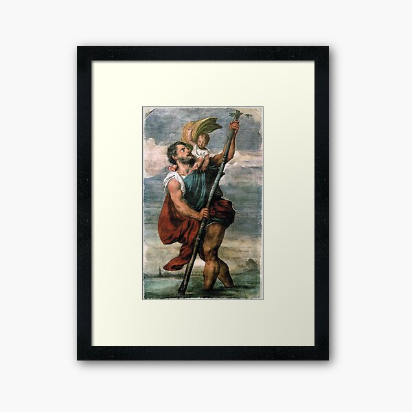Saint Christopher carrying the Christ Child Fresco Framed Art Print