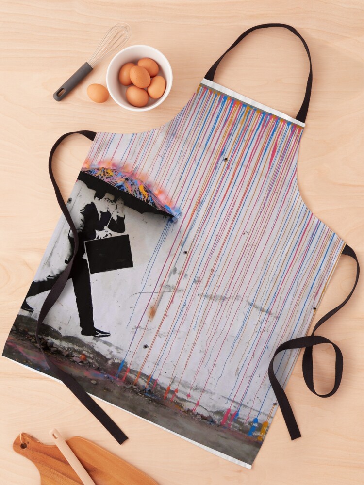 Banksy Umbrella Rainbow Happy Girl Apron for Sale by bufumofo