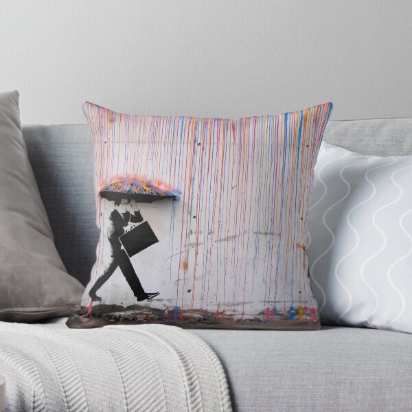 Banksy Parapluie Rainbow Happy Girl Coussin