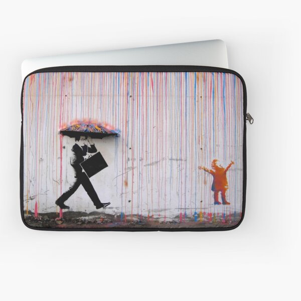 Banksy Umbrella Rainbow Happy Girl Laptop Sleeve