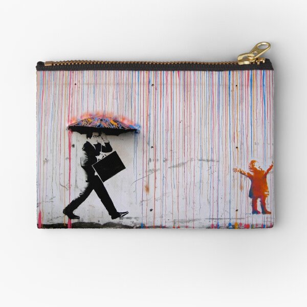 Banksy Umbrella Rainbow Happy Girl Zipper Pouch