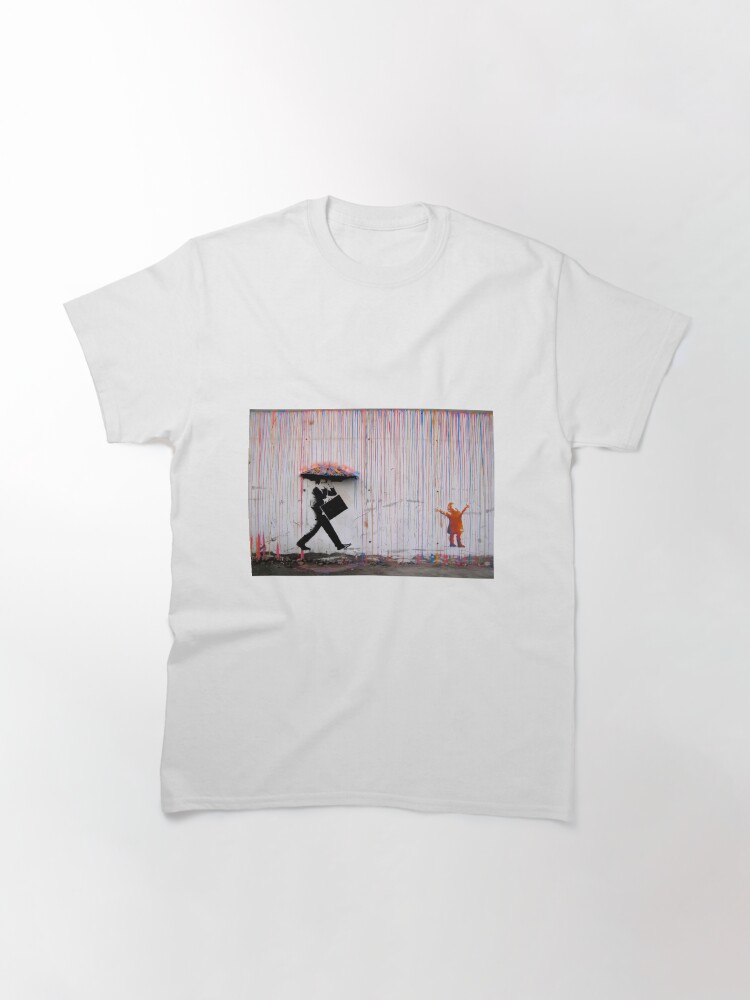 Alternate view of Banksy Umbrella Rainbow Happy Girl Classic T-Shirt