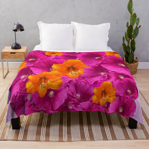 Item preview, FUCHSIA HOLLYHOCKS & ORANGE AMARYLLIS GARDEN ART designed and sold by sharlesart.