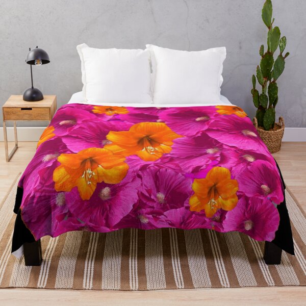 Item preview, FUCHSIA HOLLYHOCKS & ORANGE AMARYLLIS BLACK GARDEN  BLACK ART  designed and sold by sharlesart.