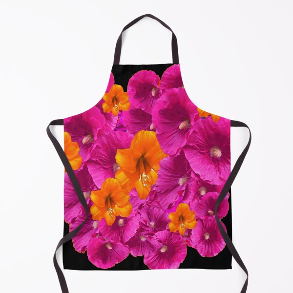 Item preview, FUCHSIA HOLLYHOCKS & ORANGE AMARYLLIS BLACK GARDEN BLACK ART designed and sold by sharlesart.