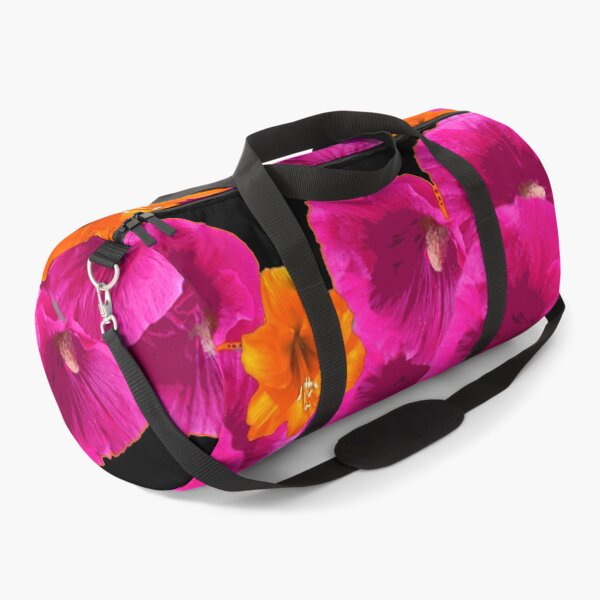 Item preview, FUCHSIA HOLLYHOCKS & ORANGE AMARYLLIS BLACK GARDEN BLACK ART designed and sold by sharlesart.