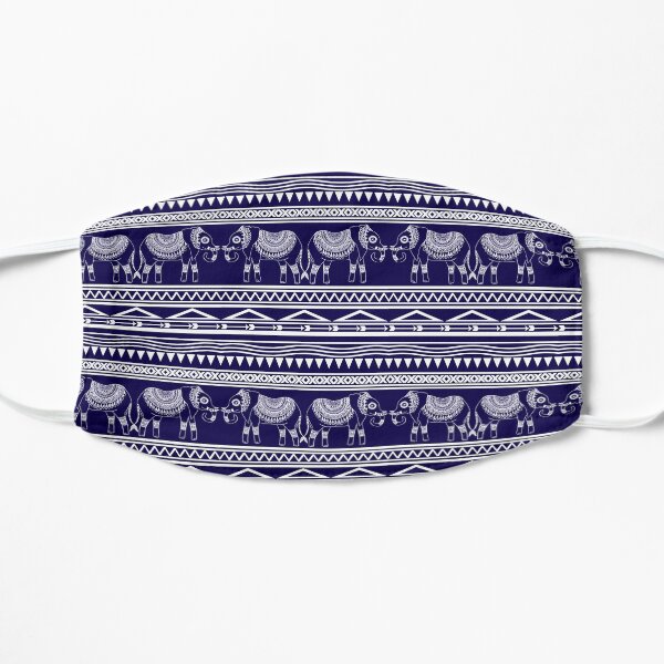 White and Navy Blue Elephant Pattern Mask