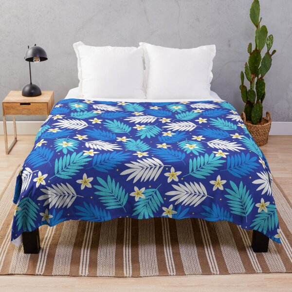 Item preview, Vanilla Palm Leaves Tropical Flowers Blue designed and sold by ironydesigns.
