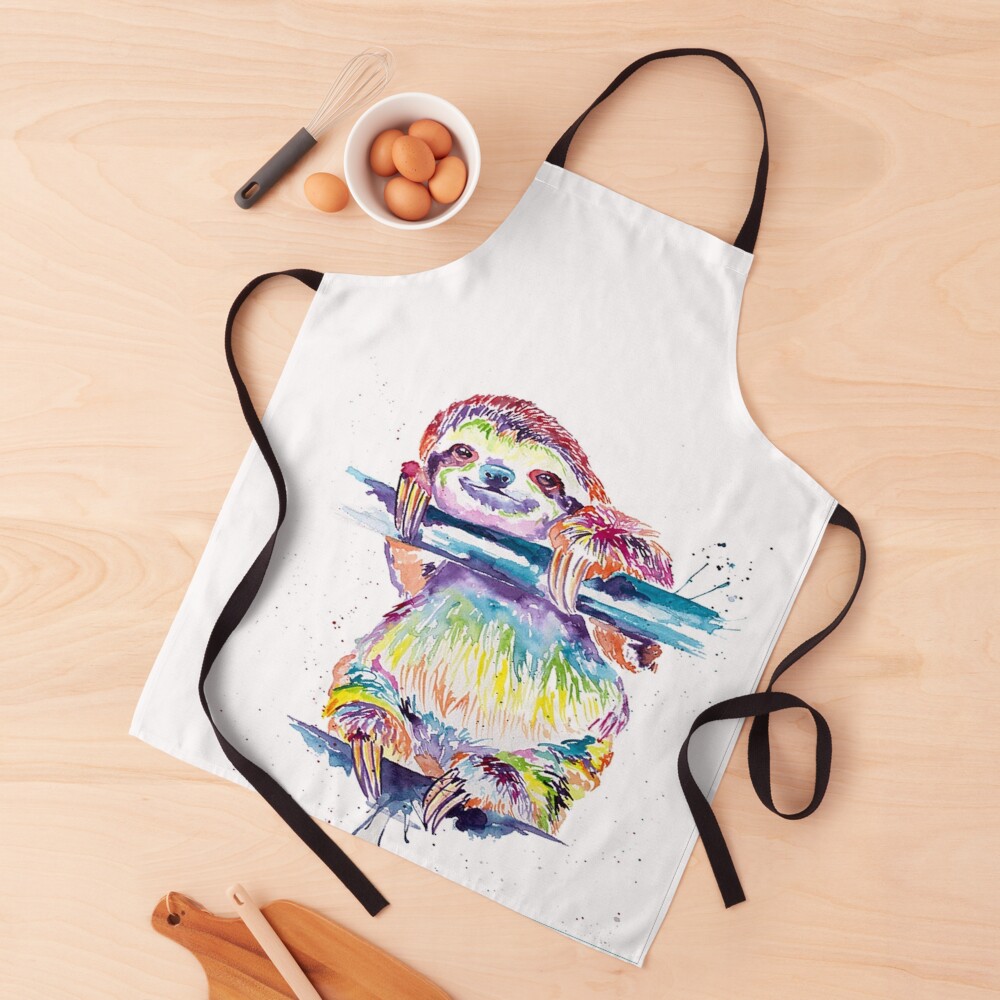 Colorful Sloth Art Print, Sloth Art, Sloth Watercolor, Watercolor Sloth, Sloth Love, Sloth Gift Apron