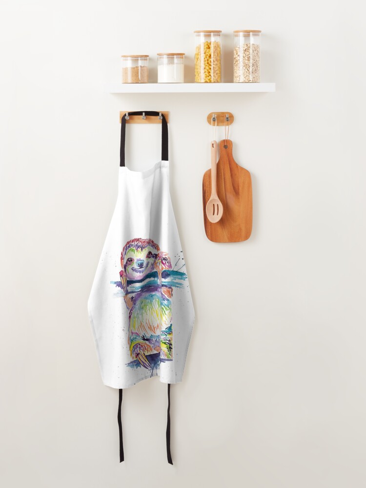 Alternate view of Colorful Sloth Art Print, Sloth Art, Sloth Watercolor, Watercolor Sloth, Sloth Love, Sloth Gift Apron