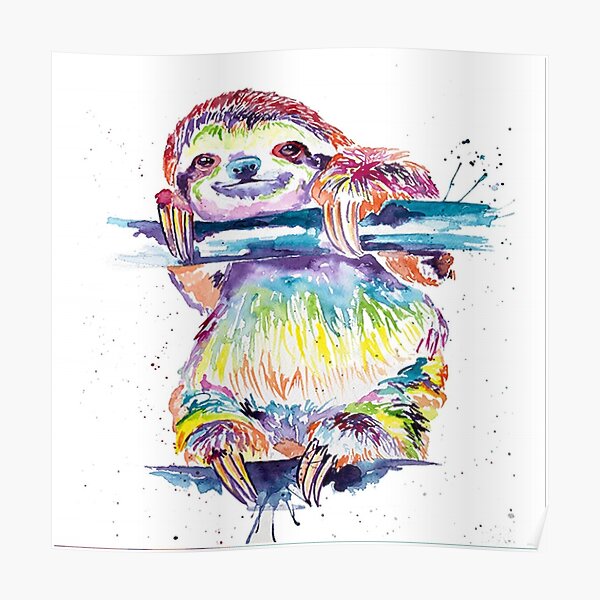 Colorful Sloth Art Print, Sloth Art, Sloth Watercolor, Watercolor Sloth, Sloth Love, Sloth Gift Poster