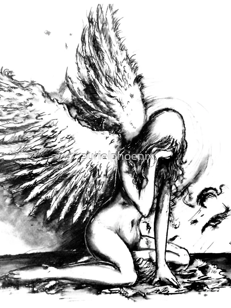 Thumbnail 4 of 4, iPhone Case, Crying Fallen Angel Drawing designed and sold by aurielphoenix.