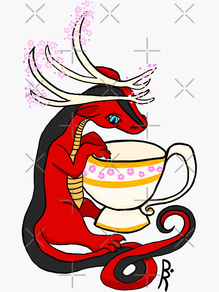 Thumbnail 3 of 3, Sticker, Little Red Tea Dragon designed and sold by QTPieCollective.