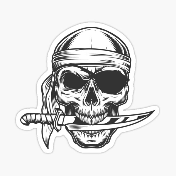 Autocollant tête de mort skull sticker sabre épée