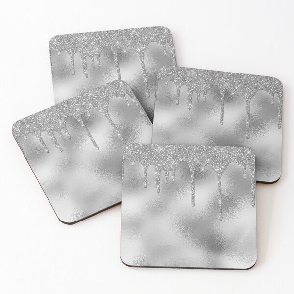 Item preview, Silver Grey Metallic Foil Glitter Drips  designed and sold by ColorFlowArt.